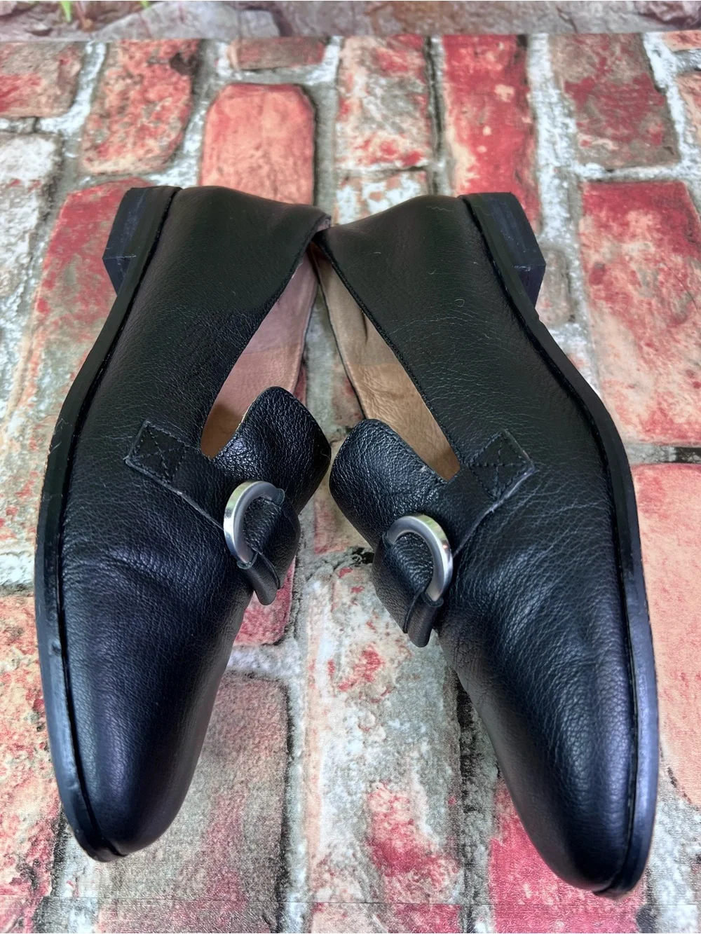 CORSO COMO Black Leather Quiet Luxury Minimalist Loafers with Silver Buckle, 7.5_16